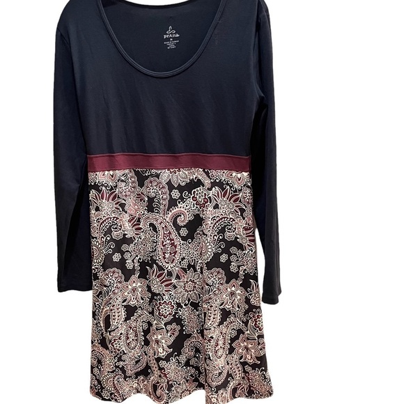 Prana Black & Maroon Colorblock Paisley Recycled Polyester Dress Sz M - Picture 9 of 9